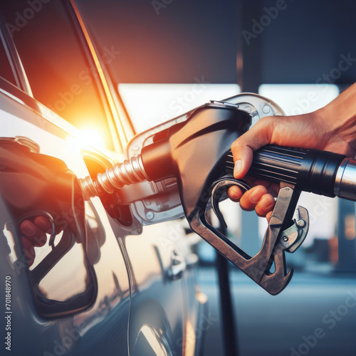 Car refueling with fuel at the refuel gas station closeup. ai generative