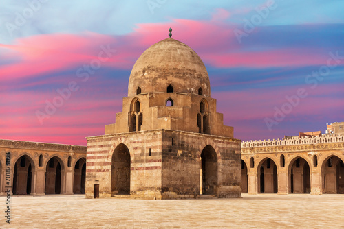 Ablution fountain in Ibn Tulun Mosque, popular place of visit of Cairo, wonderful sunset view, Egypt