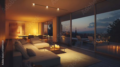 Luxury living room at night - modern, render