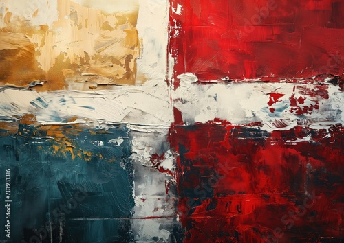 A post-impressionist interpretation of the Danish Flag, using bold brushstrokes and vibrant colors t