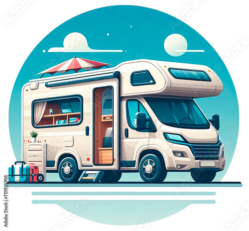 Camper Van clip art illustration. AI generative