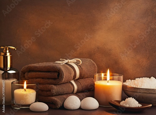Spa background with candles and towels