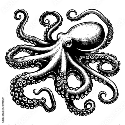 tentacles octopus drawing on white background