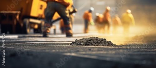 Road construction workers are working on asphalting the road