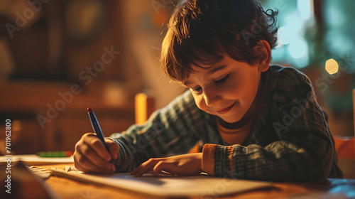 A child enjoying making his homework
