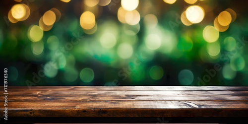 Empty wooden table with Irish bar background