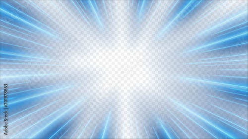 Blue Rays Zoom in Motion Effect, Light Color Trails, Ready for White Background or PNG, Vector Illustration
