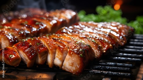 Close up of grilled pork belly meat