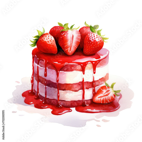 Watercolor straberry cake on white background