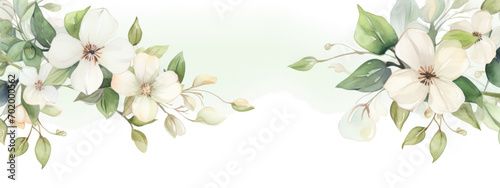 Watercolor spring blossom frame on white background