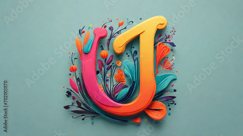 A playful and whimsical "J" letter logo with a hand-drawn feel, featuring vibrant colors and a mix of serif and sans-serif fonts | English alphabet | English Letters