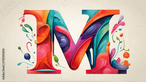 A playful and whimsical "M" letter logo with a hand-drawn feel, featuring vibrant colors and a mix of serif and sans-serif fonts | English alphabet | English Letters