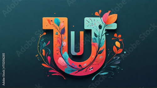 A playful and whimsical "U" letter logo with a hand-drawn feel, featuring vibrant colors and a mix of serif and sans-serif fonts | English alphabet | English Letters