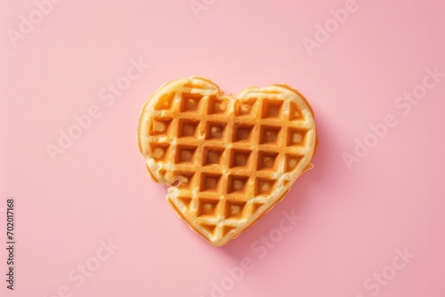 heart-shaped waffle on plate pink background 