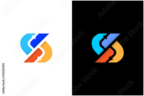 Technology logo design with modern and futuristic visual impact. Logo design also represents the stylized letter S.