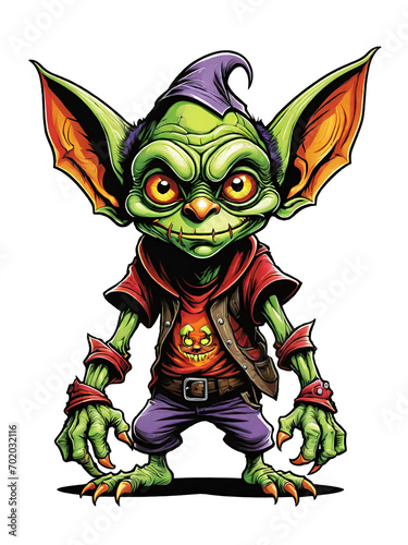 Cartoon green goblin character design illustration on transparent background