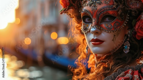 woman wearing a colorful eleborate venetian carneval mask