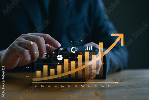 Businesspeople investor trader analyze financial data chart trading forex, investing in stock markets, funds and digital assets, Business finance technology and investment concept. Trade, budget.