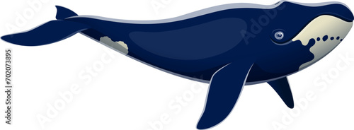 Cartoon bowhead whale character. Ocean wildlife and aquatic animal cute personage. North sea big mammal, underwater fauna isolated vector character, bowhead whale funny mascot