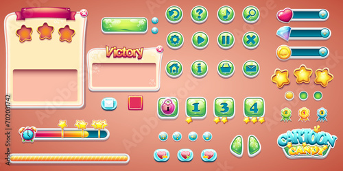 Set buttons, boosters and other of computer game Cartoon Candy