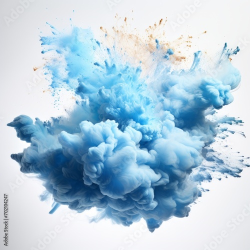 Dynamic Blue Cloud Explosion: A Vivid, Abstract Ink Splash, Perfect for Creative Backgrounds. Serene Swirl of Light Blue Paint Clouds, Explosion of Tranquil Blue Colors.