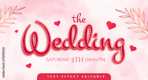 Pink wedding text effect editable premium vector