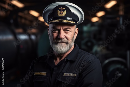 Portrait of a senior pilot with a gray beard and cap.