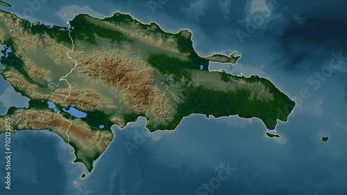 Dominican Republic outlined. Physical elevation map