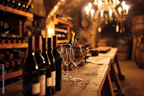 Wine tasting in a wine cellar with elegant and intimate atmosphere.