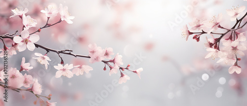 Spring themed background, cherry tree branches, bokeh, empty space, soft and vibrant colors