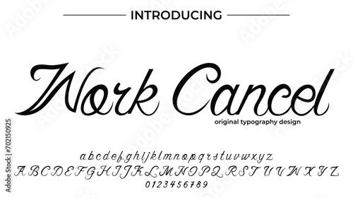 Work Cancel. Handdrawn calligraphic vector font for hand drawn messages. Modern gentle calligraphy