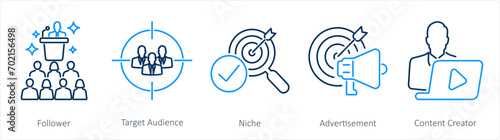 A set of 5 Influencer icons as follower, target audience