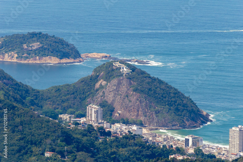 Amazing brazilian landscape, Rio de Janeiro cityscape and its natural landmark seen from above, sugarloaf mountain and the city beaches