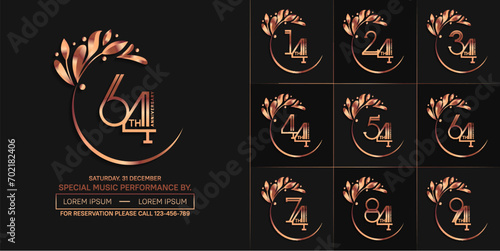 set of anniversary logotype copper color with swoosh and ornament for special celebration event