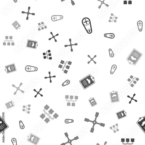 Set Timing belt kit, Wheel wrench, Car inspection and Gear shifter on seamless pattern. Vector