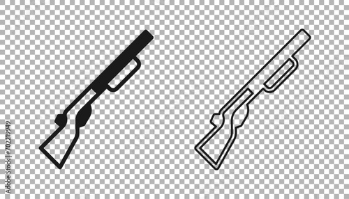 Black Hunting gun icon isolated on transparent background. Hunting shotgun. Vector