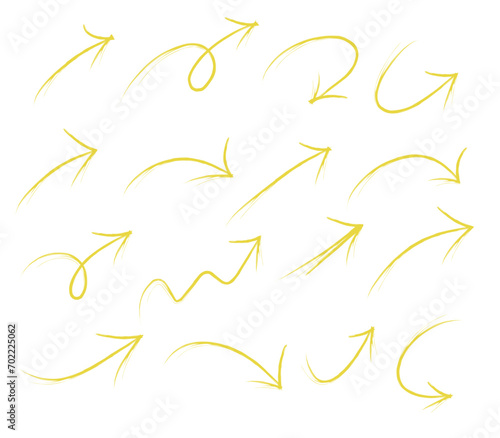 Hand drawn arrows set. Sketch marker brush arrow check mark underline. Vector freehand illustration isolated on white background.