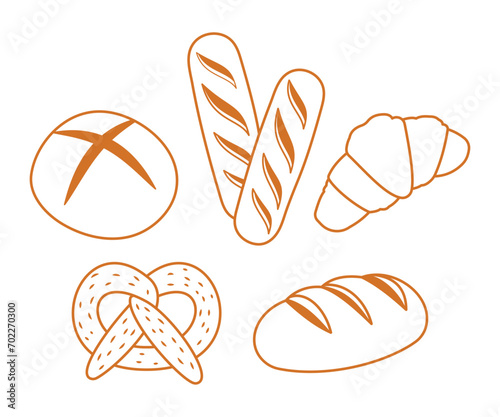 Bread and bakery vector design art. Cute icon of kinds of fresh tasty bread 