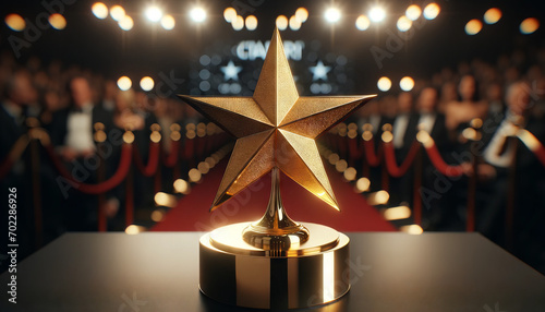 A photorealistic image of a golden star award trophy for a film festival.