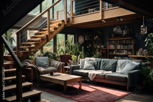 Spacious Loft Interior with Cozy Living Area.