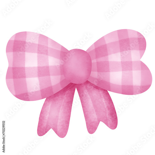 watercolor painting pink bow with long ribbon.