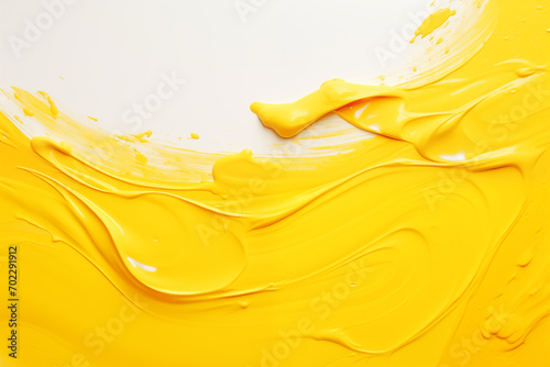 Yellow oil paint spilled on white paper with space for text.