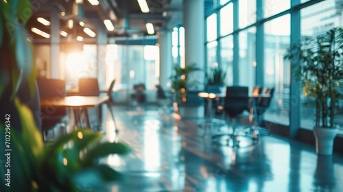 Blurred background featuring the lobby interior of a modern office. Defocused background for business