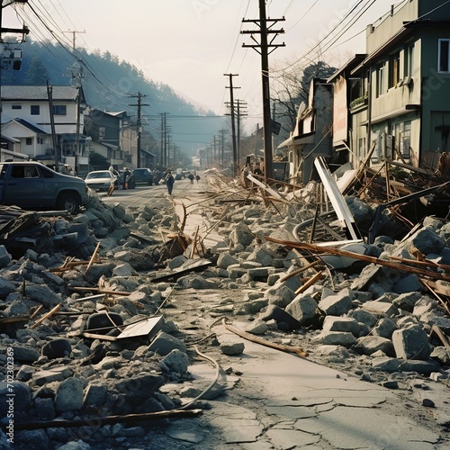 Detailed photo of Road destroyed by the earthquake in Japan