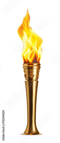 Golden Fire Torch Isolated on Transparent Background 