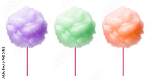 Different Colors Cotton Candy Set Isolated on Transparent Background 