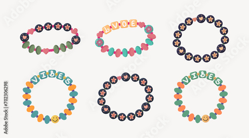 Colorful friendship bead bracelet set. Craft Bracelet Vector Illustration.