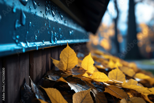 Seasonal house maintenance gutter nature trough autumn leaf drain problem fall home