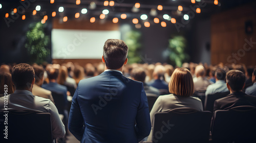 Audience in a conference or business meeting room. Professional meeting with blurred background