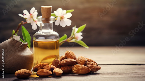 bottle, jar of almond essential oil extract